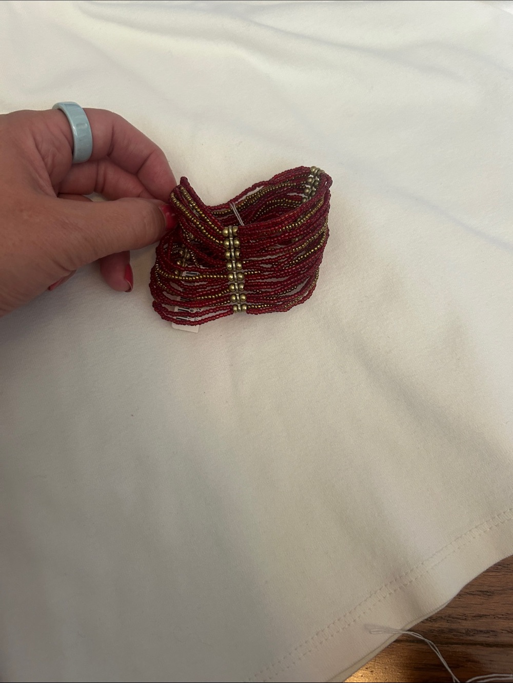 Coldwater Creek Red Beaded Multi-Strand Bracelet with Gold Accents